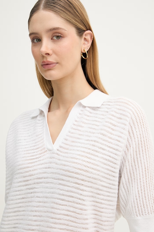 United Colors of Benetton polo damskie z lnem biały 1DC3D301N