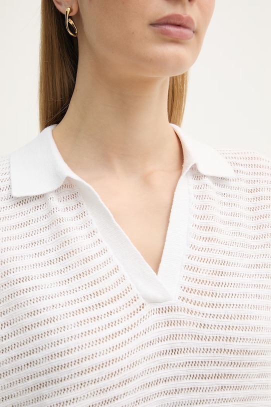 United Colors of Benetton polo damskie z lnem 1DC3D301N biały