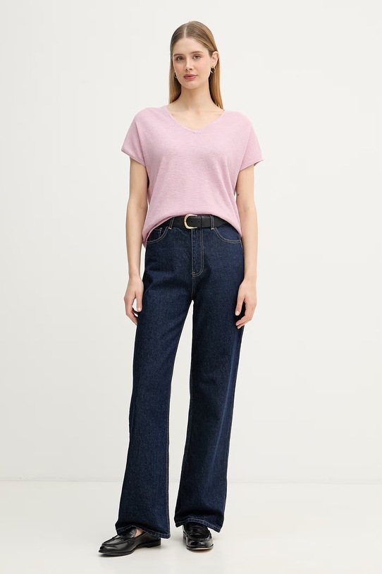 United Colors of Benetton T-shirt damski z lnem 1DC3D403T różowy SS26