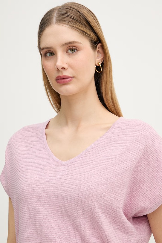 United Colors of Benetton T-shirt damski z lnem różowy 1DC3D403T