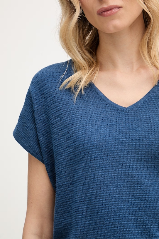United Colors of Benetton T-shirt γυναικείο με λινό 1DC3D403T σκούρο μπλε