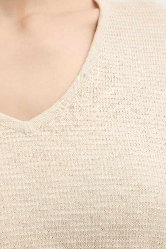 United Colors of Benetton T-shirt damski z lnem 1DC3D403T beżowy