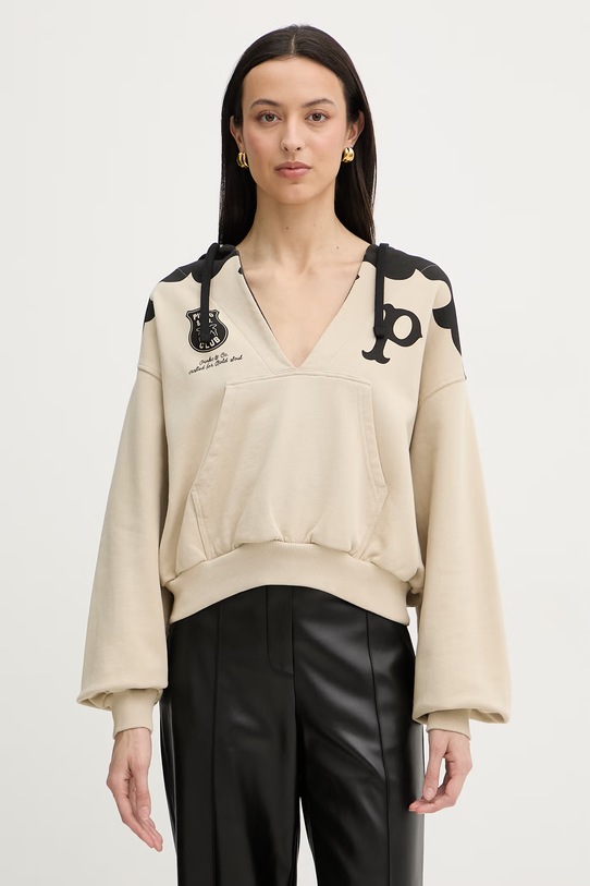 Pinko Μπλούζα με κουκούλα γυναικεία βαμβακερή μπεζ 106899.A3BW