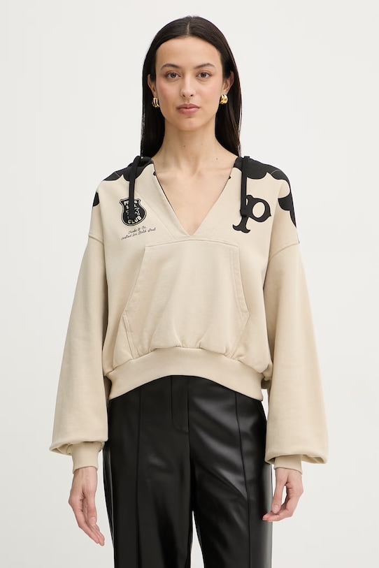 Pinko Μπλούζα με κουκούλα γυναικεία βαμβακερή μπεζ 106899.A3BW