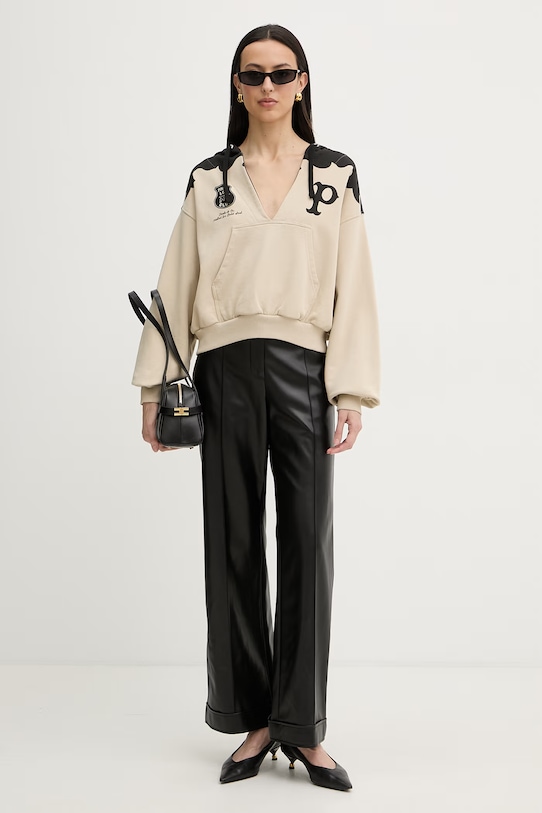 Pinko Μπλούζα με κουκούλα γυναικεία βαμβακερή 106899.A3BW μπεζ SS26