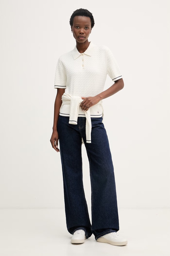 Calvin Klein Jeans polo swetrowe damskie LV047F320G beżowy SS26