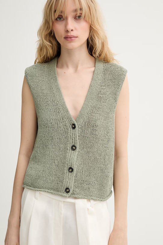 Marc O'Polo kamizelka damska z bawełną zielony 5000013104