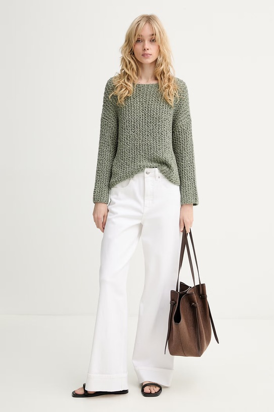 Marc O'Polo sweter damski z bawełną 5000013212 zielony SS26