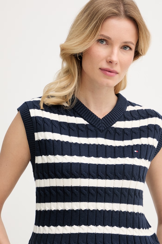 Tommy Hilfiger vesta dámska bavlnená tmavomodrá WW0WW48466