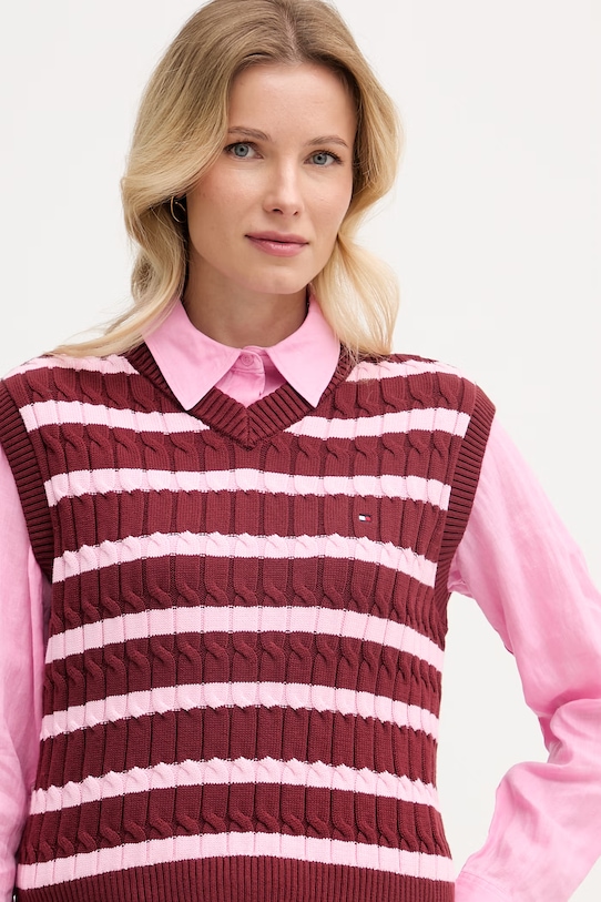 Tommy Hilfiger vesta dámska bavlnená burgundské WW0WW48466