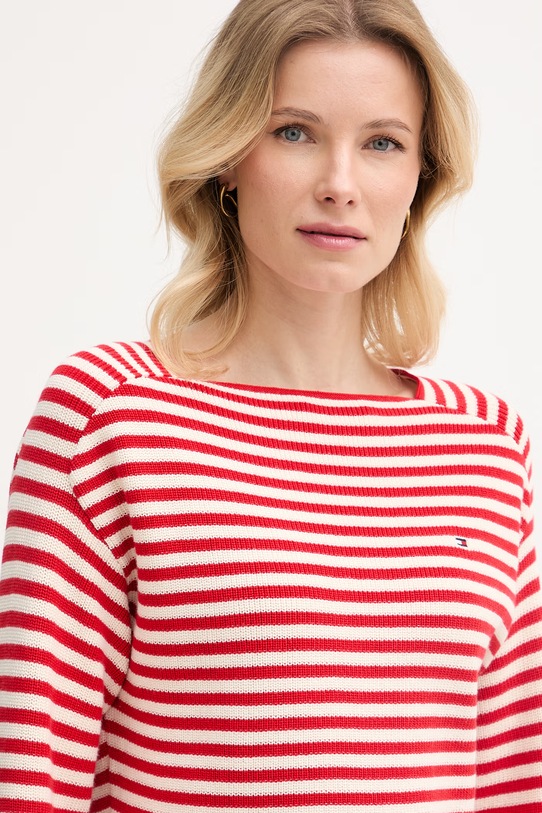 Tommy Hilfiger sweter damski bawełniany czerwony WW0WW48470