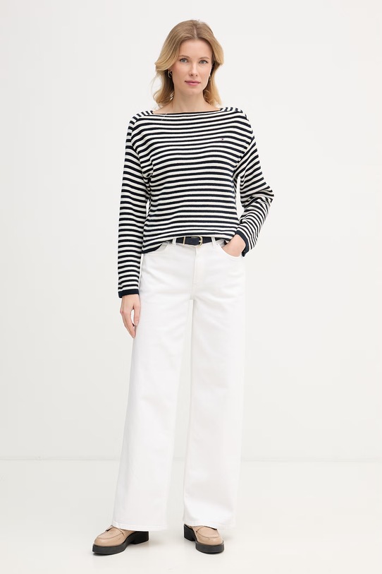 Tommy Hilfiger pulover ženski bombažen WW0WW48470 mornarsko modra SS26