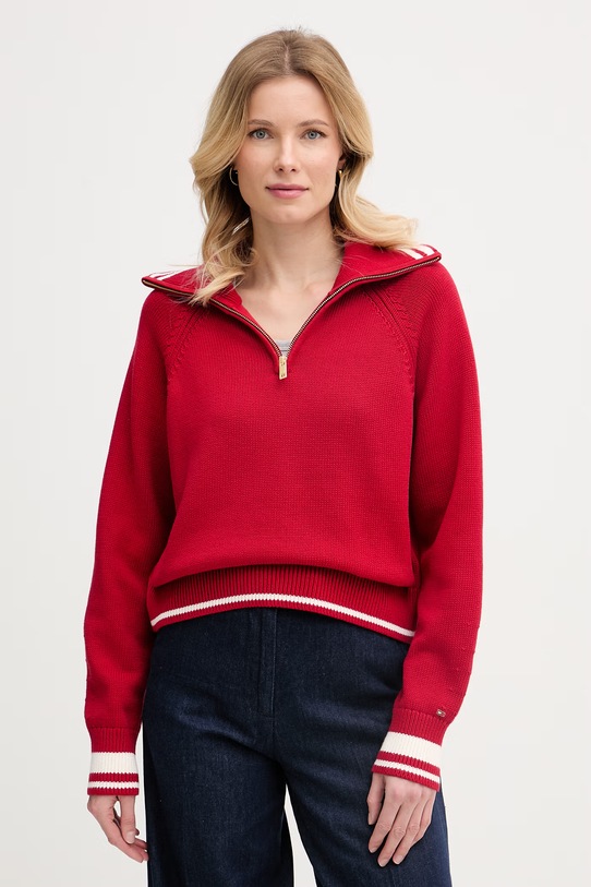 Tommy Hilfiger πουλόβερ γυναικείο βαμβακερό κόκκινο WW0WW48478