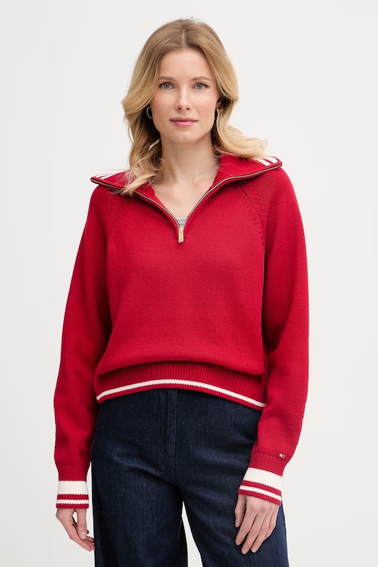 Tommy Hilfiger πουλόβερ γυναικείο βαμβακερό κόκκινο WW0WW48478