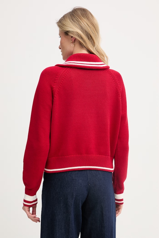 Ρούχα Tommy Hilfiger πουλόβερ γυναικείο βαμβακερό WW0WW48478 κόκκινο