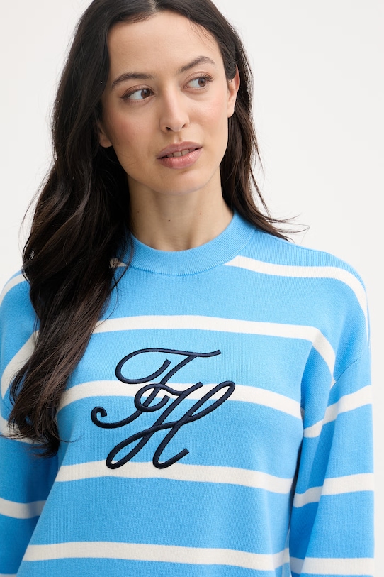 Tommy Hilfiger sweter damski bawełniany niebieski WW0WW49768