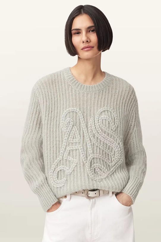 AllSaints sweter z dodatkiem wełny CHAIN okrągły szary W039KE