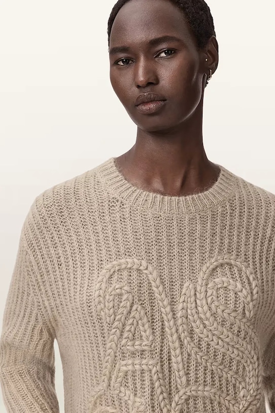 AllSaints sweter z dodatkiem wełny CHAIN beżowy W039KE