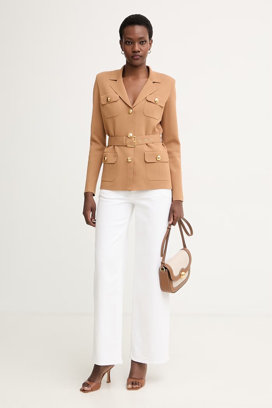 Elisabetta Franchi σακάκι γυναικείο με βισκόζη MK10B62E2 μπεζ SS26