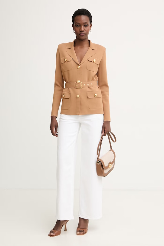 Elisabetta Franchi σακάκι γυναικείο με βισκόζη MK10B62E2 μπεζ SS26