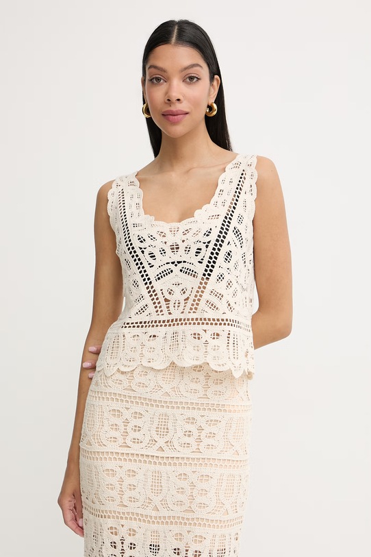 Guess crop top damski bawełniany OCTAVIA beżowy W6GR13.Z0597