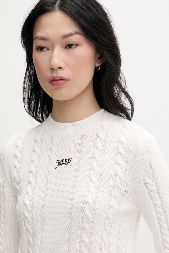 Tommy Jeans πουλόβερ γυναικείο βαμβακερό μπεζ DW0DW22301