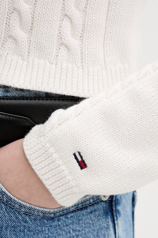 Tommy Jeans πουλόβερ γυναικείο βαμβακερό DW0DW22301 μπεζ