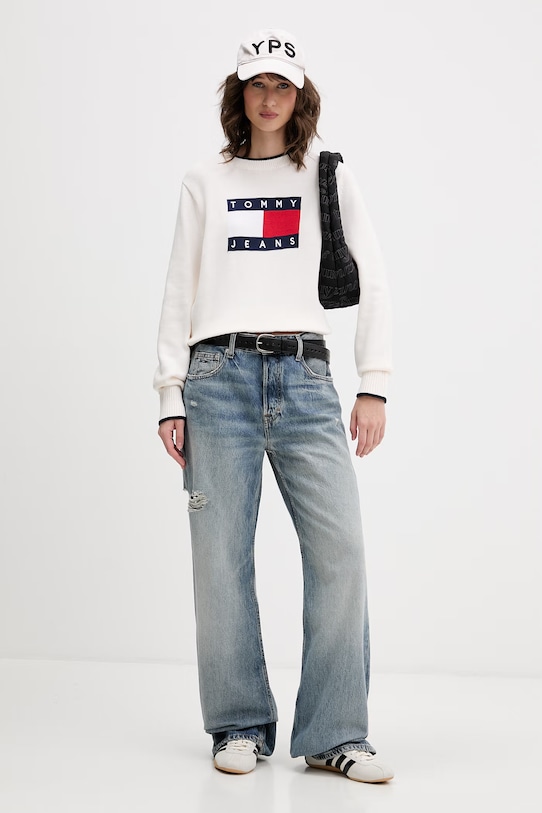 Tommy Jeans sweter damski bawełniany DW0DW22316 beżowy SS26