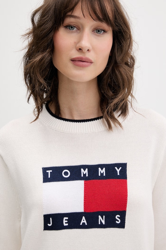 Tommy Jeans sweter damski bawełniany beżowy DW0DW22316