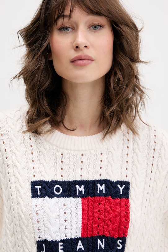 Tommy Jeans sweter damski bawełniany beżowy DW0DW22317