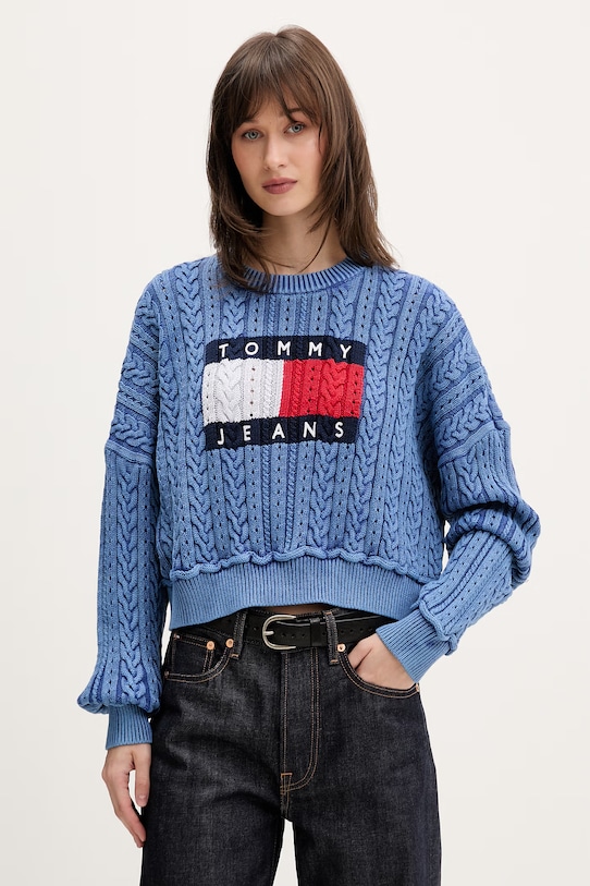 Tommy Jeans sweter damski bawełniany niebieski DW0DW22317
