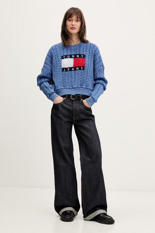 Tommy Jeans sweter damski bawełniany DW0DW22317 niebieski SS26