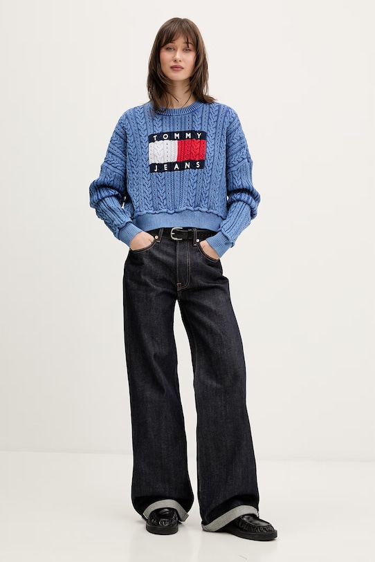 Tommy Jeans sweter damski bawełniany DW0DW22317 niebieski SS26