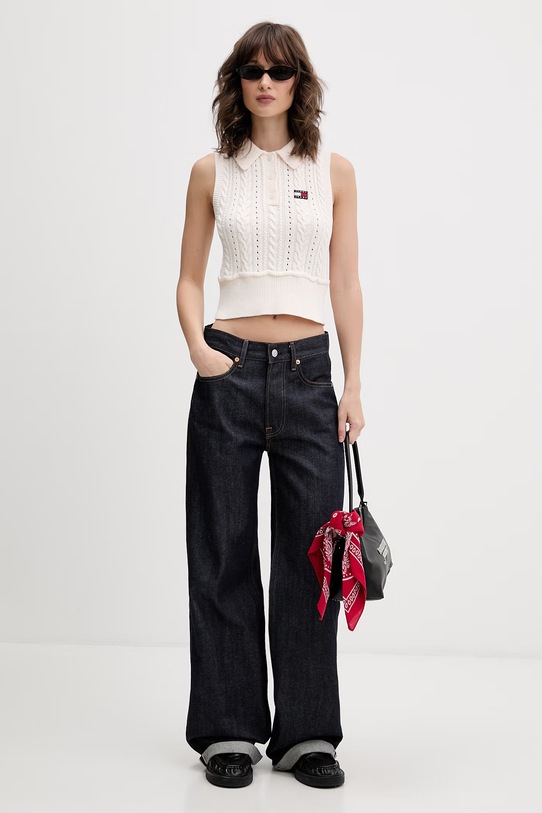 Tommy Jeans vesta dámská bavlněná DW0DW22318 béžová SS26