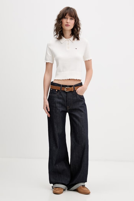 Tommy Jeans polo swetrowe damskie bawełniane DW0DW22597 beżowy SS26