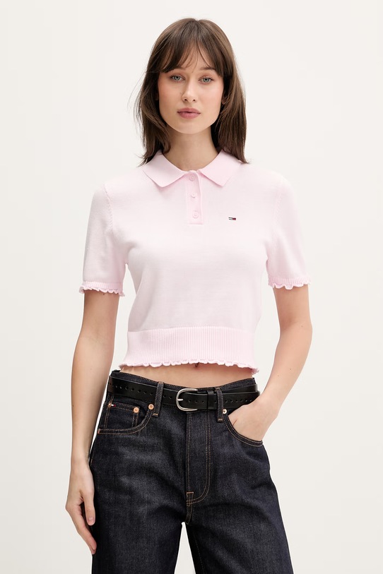 Tommy Jeans polo swetrowe damskie bawełniane różowy DW0DW22597
