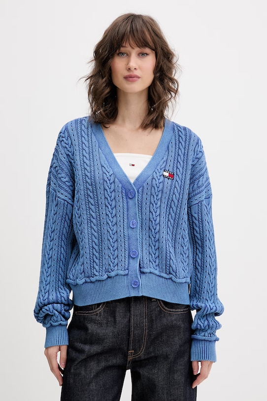 Tommy Jeans kardigan damski bawełniany niebieski DW0DW23024