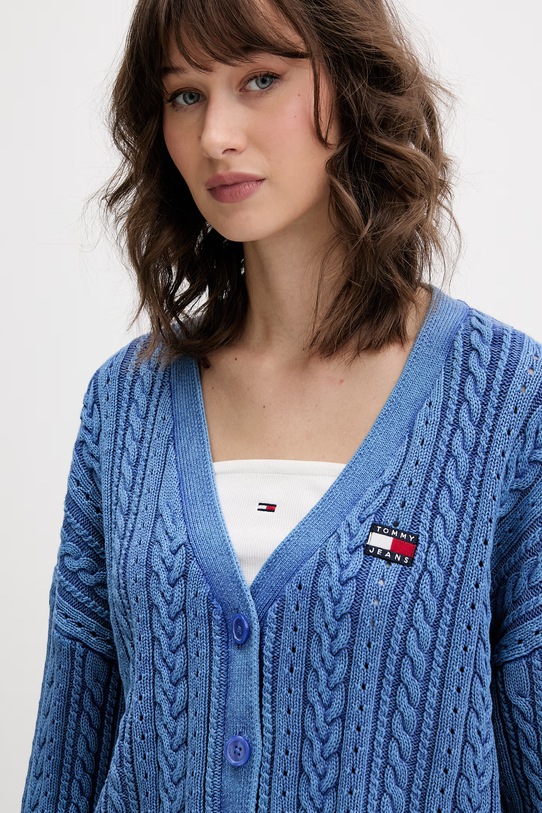 Tommy Jeans kardigan damski bawełniany niebieski DW0DW23024