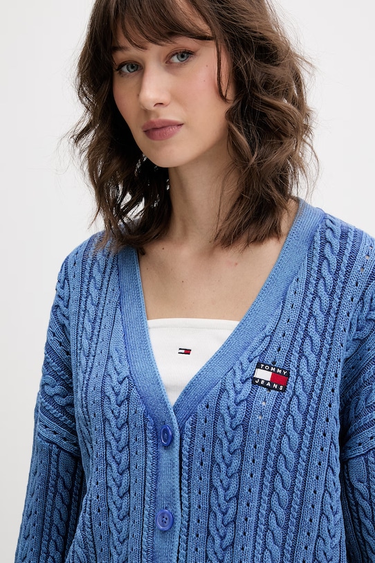 Tommy Jeans kardigan damski bawełniany niebieski DW0DW23024