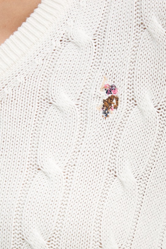 U.S. Polo Assn. sweter bawełniany V-NECK CABLE WUP0397 beżowy