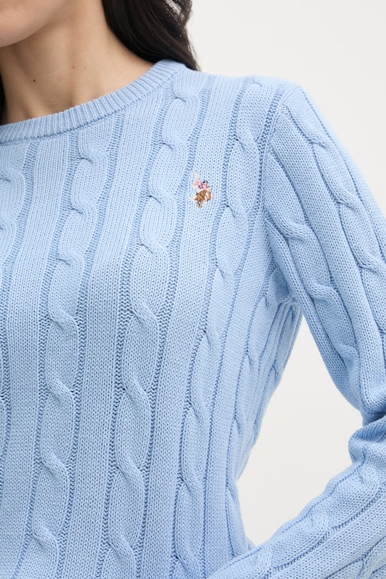 U.S. Polo Assn. sweter damski bawełniany CREW NECK CABLE WUP0398 niebieski