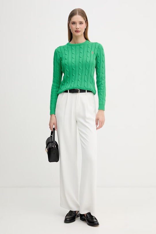 U.S. Polo Assn. sweter damski bawełniany CREW NECK CABLE WUP0398 zielony SS26