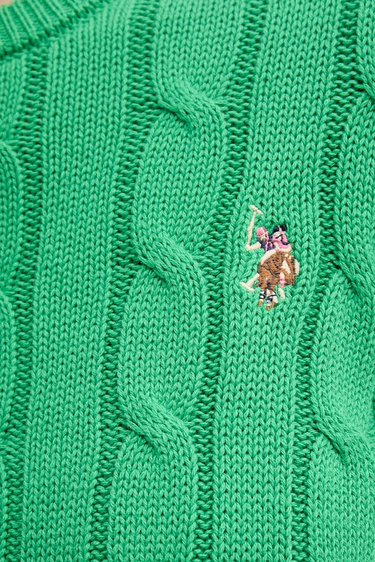 U.S. Polo Assn. sweter damski bawełniany CREW NECK CABLE WUP0398 zielony