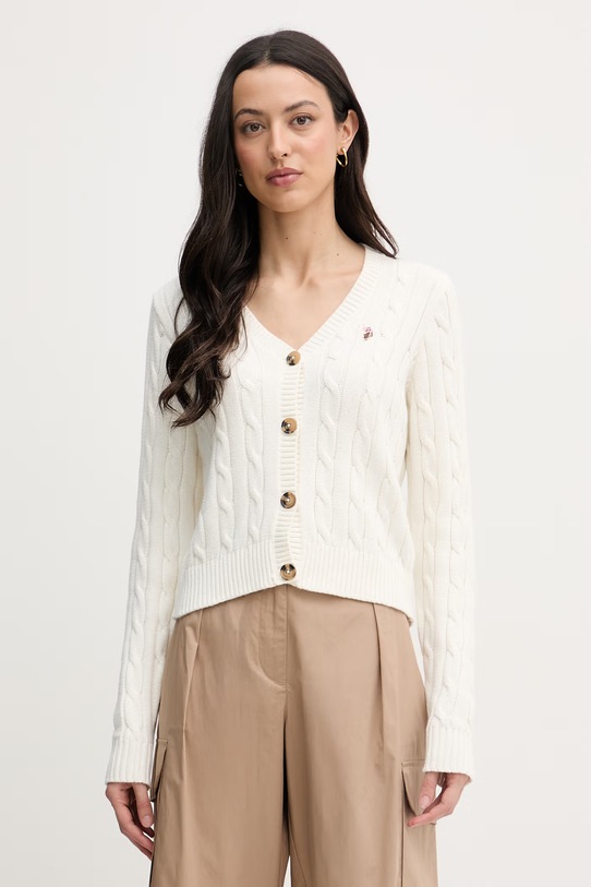 U.S. Polo Assn. kardigán dámsky bavlnený CABLE KNIT béžová WUP0400
