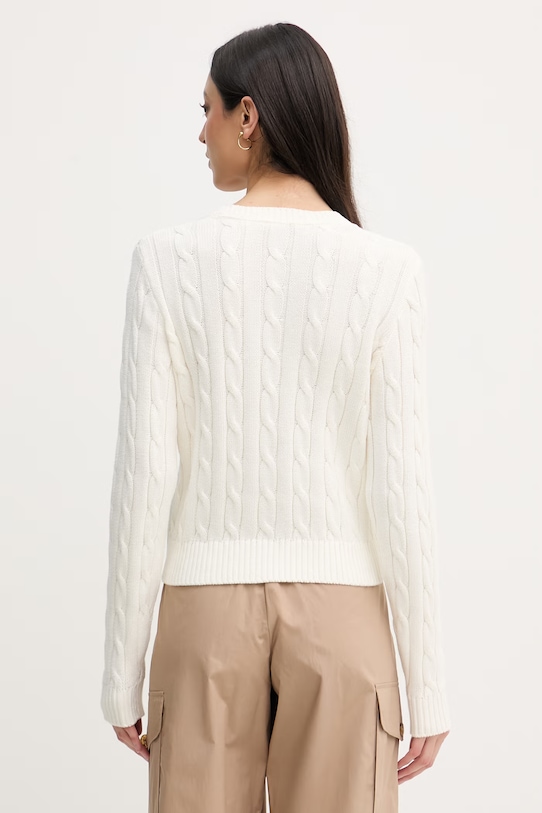 Oblečenie U.S. Polo Assn. kardigán dámsky bavlnený CABLE KNIT WUP0400 béžová