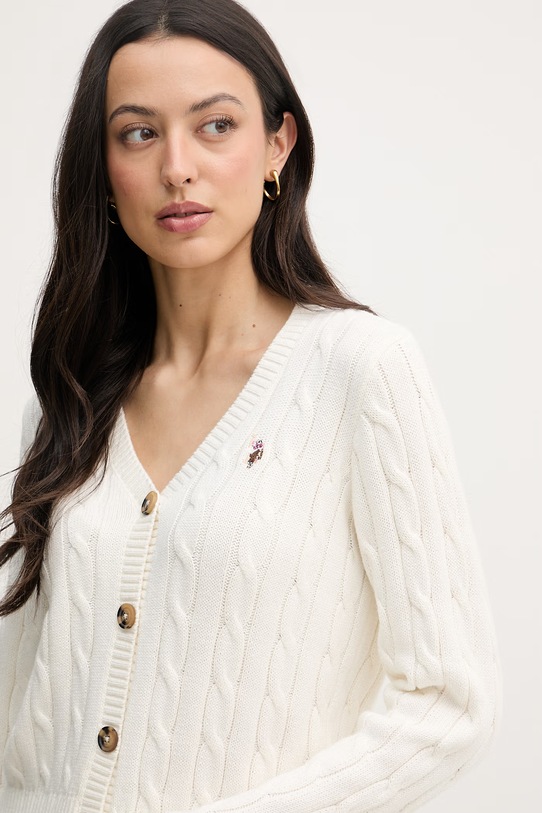 U.S. Polo Assn. kardigán dámsky bavlnený CABLE KNIT béžová WUP0400