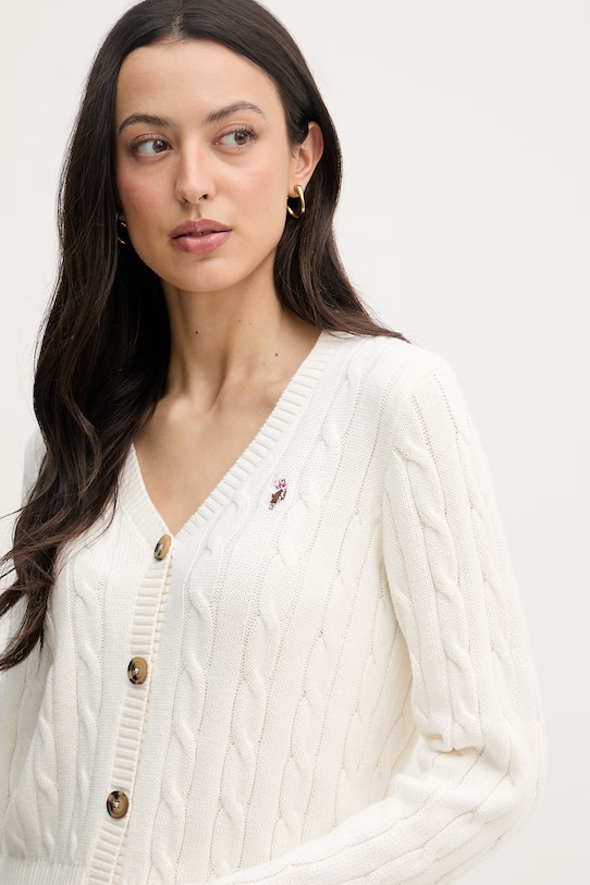 U.S. Polo Assn. kardigán dámsky bavlnený CABLE KNIT béžová WUP0400