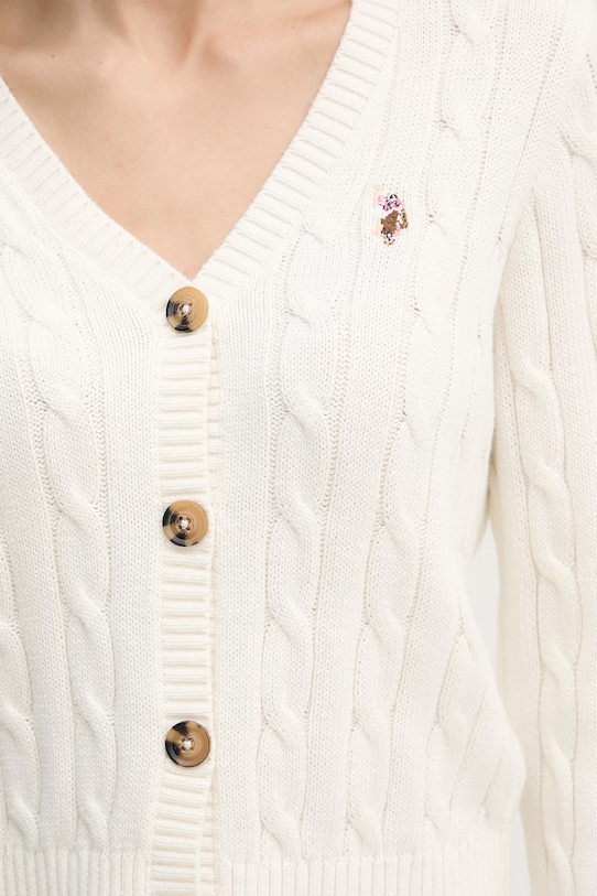 U.S. Polo Assn. kardigán dámsky bavlnený CABLE KNIT WUP0400 béžová