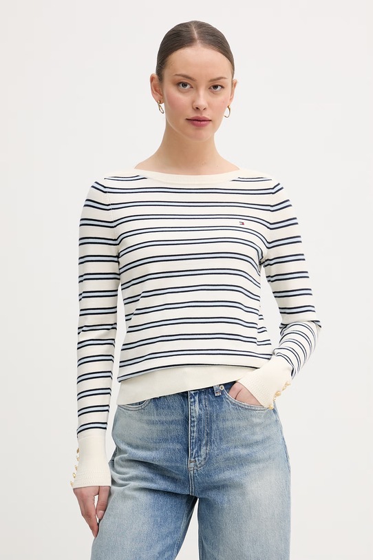 Tommy Hilfiger пуловер дамски с памук бежов WW0WW40099.