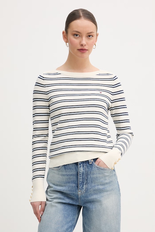 Tommy Hilfiger пуловер дамски с памук бежов WW0WW40099.